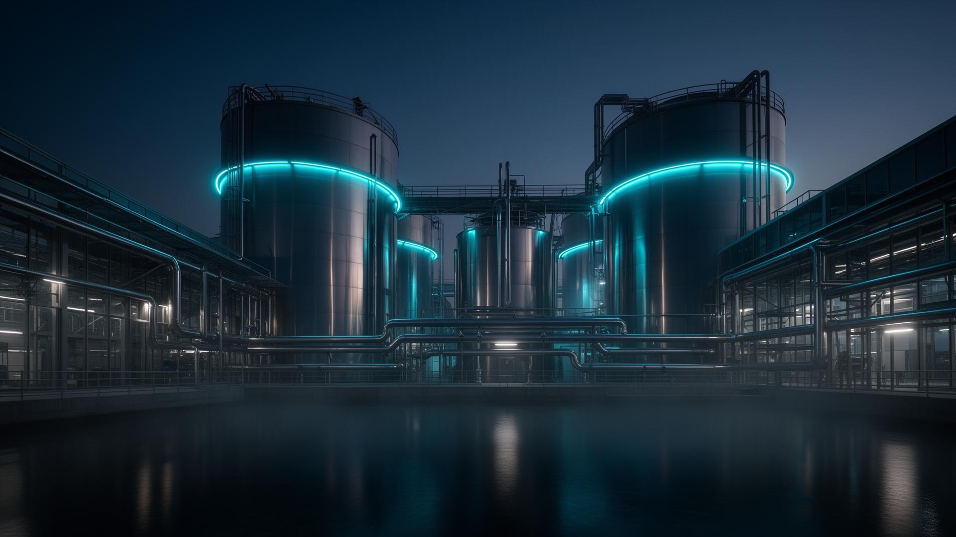 Modern water infrastructure facility at twilight